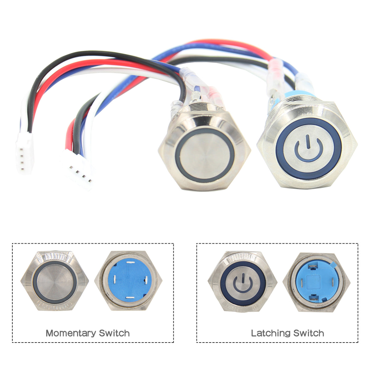 19mm Metal Push Button Switch Latching Self-Locking / Momentary Self-R ...