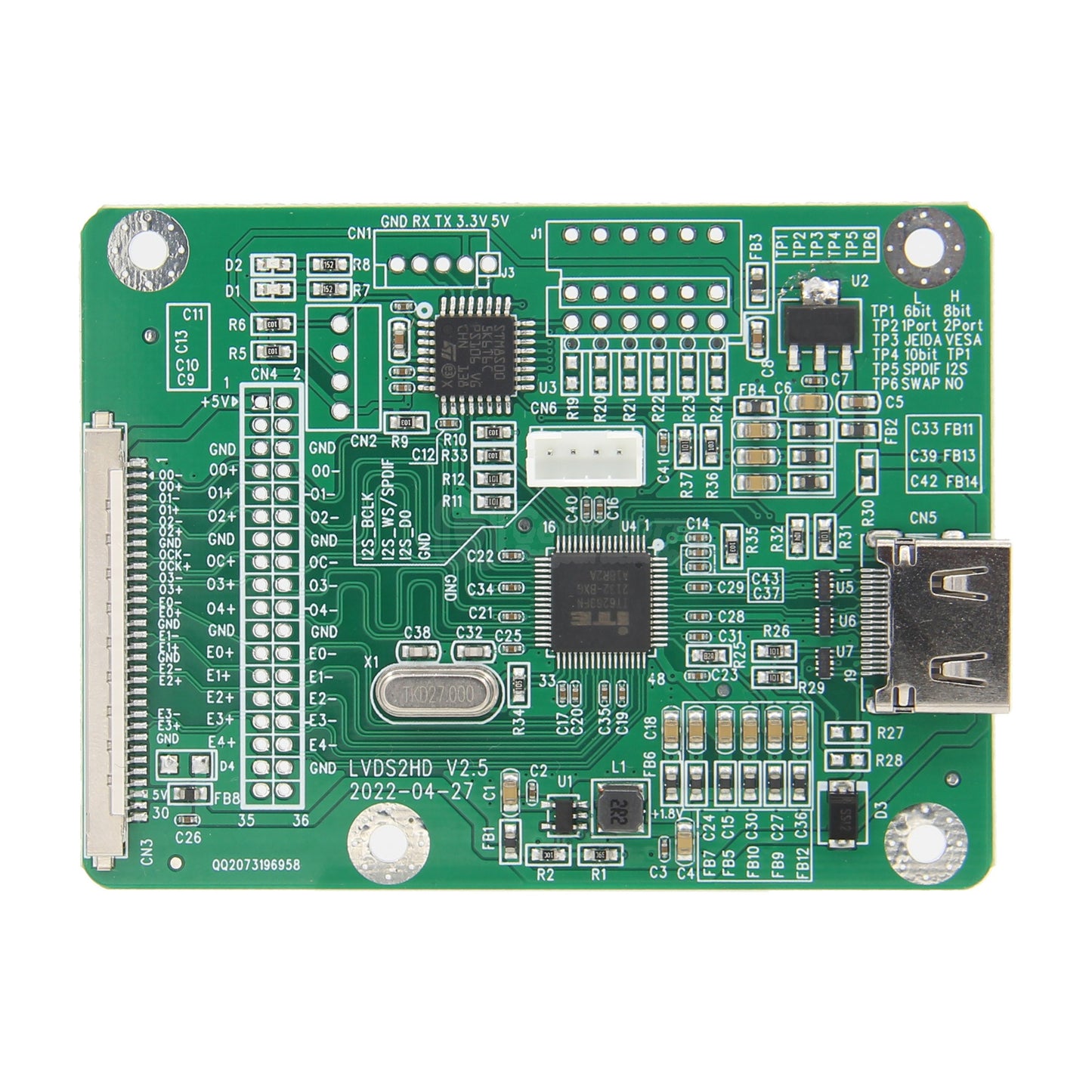 Geekworm LVDS To HDMI Adapter Board(LVDS2) with Cable Default Mode Double 8 | VESA  | 8bit | I2S Sound Input