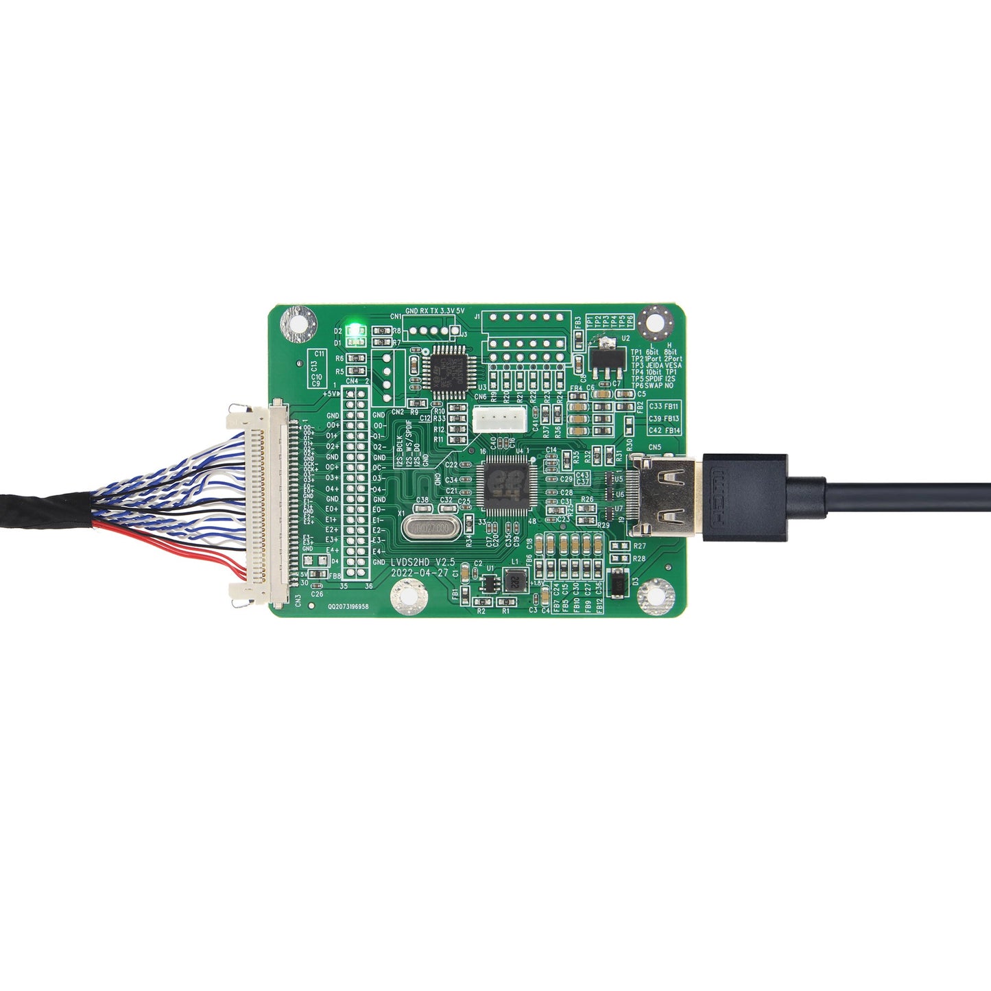 Geekworm LVDS To HDMI Adapter Board(LVDS2) with Cable Default Mode Double 8 | VESA  | 8bit | I2S Sound Input