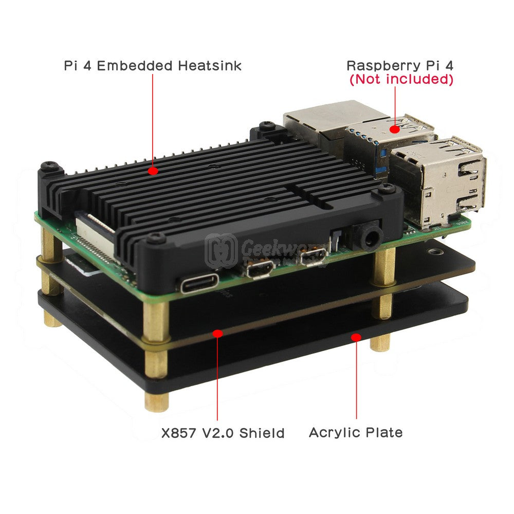 Geekworm X850 V3.1 USB 3.0 mSATA SSD Storage Expansion Board for Raspb