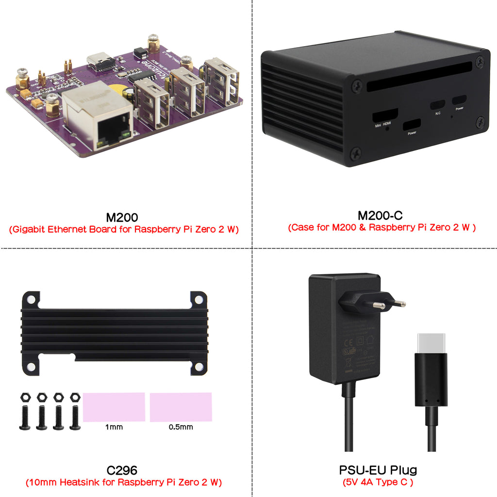 Raspberry Pi Zero 2 W / Zero W Gigabit Ethernet Expansion Board with Case Kit (M200-K)