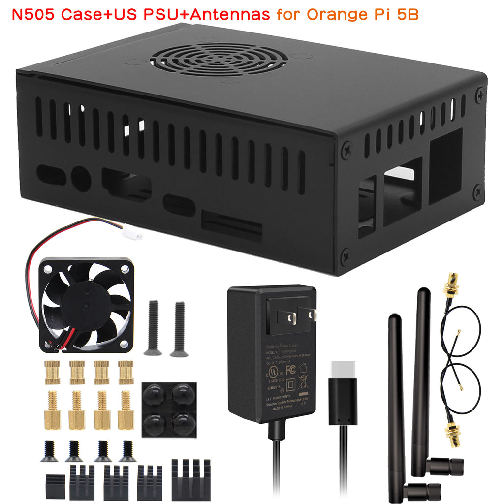 Geekworm Orange Pi 5/5B Metal Case with Fan and Heatsink (N505)