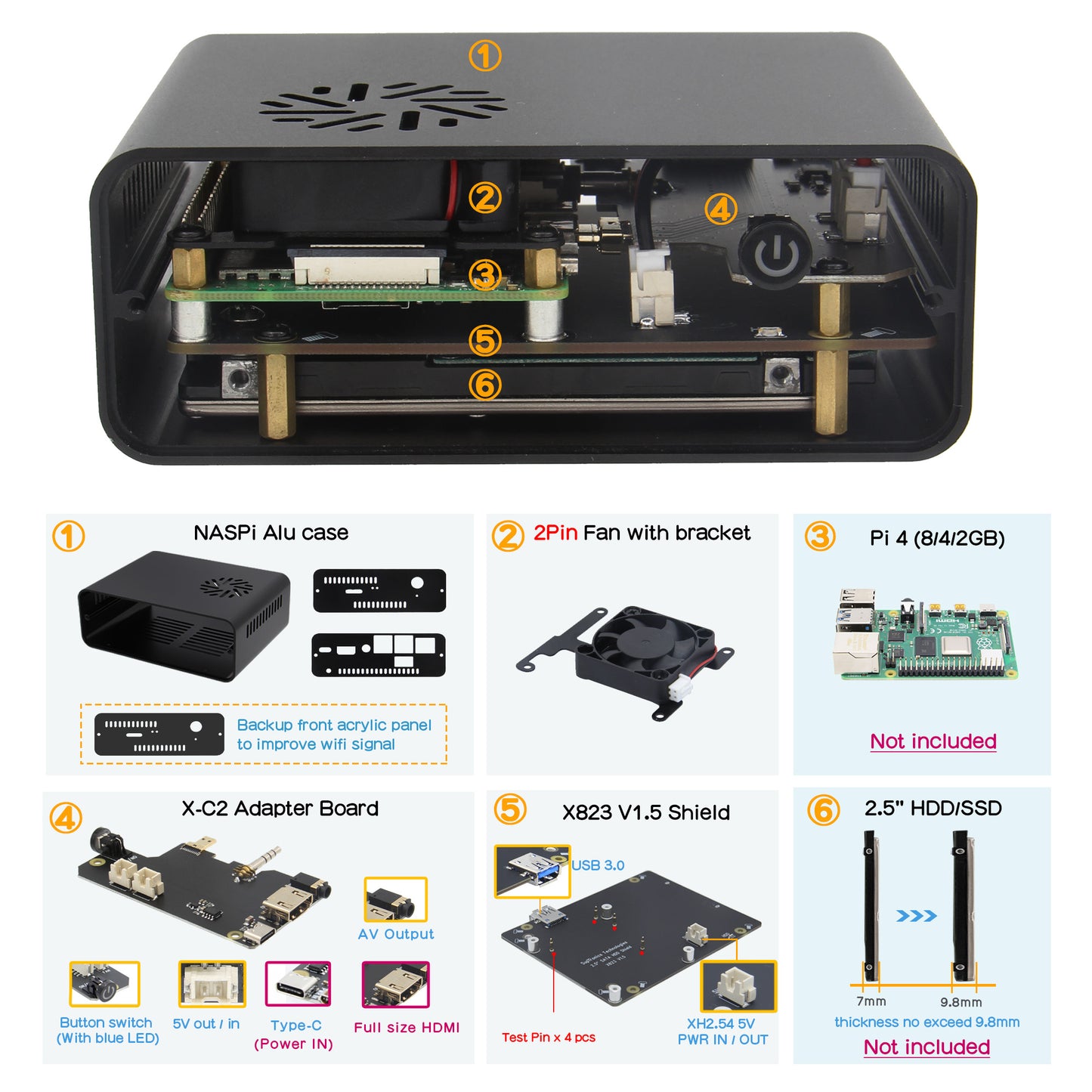 Geekworm NASPi-Lite 2.5" SATA HDD/SSD Kit for Raspberry Pi 4 Model B