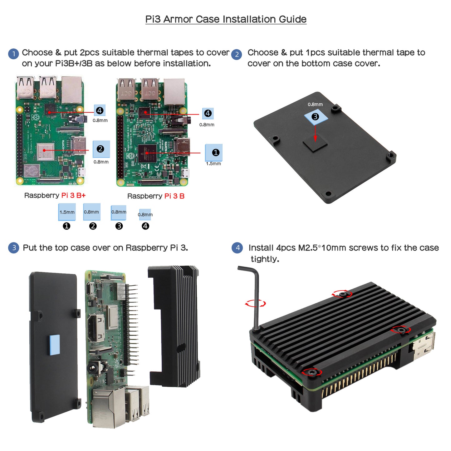 Raspberry Pi 3B+/3B Aluminium Alloy Armor Cooling Case(P122-B)