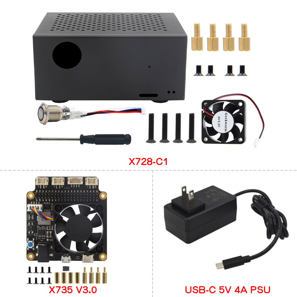 For Raspberry Pi 4B/3B+/3B, X735 V3.0 DC 6V-30V Safe Shutdown Power Management & PWM Cooling Expansion Board