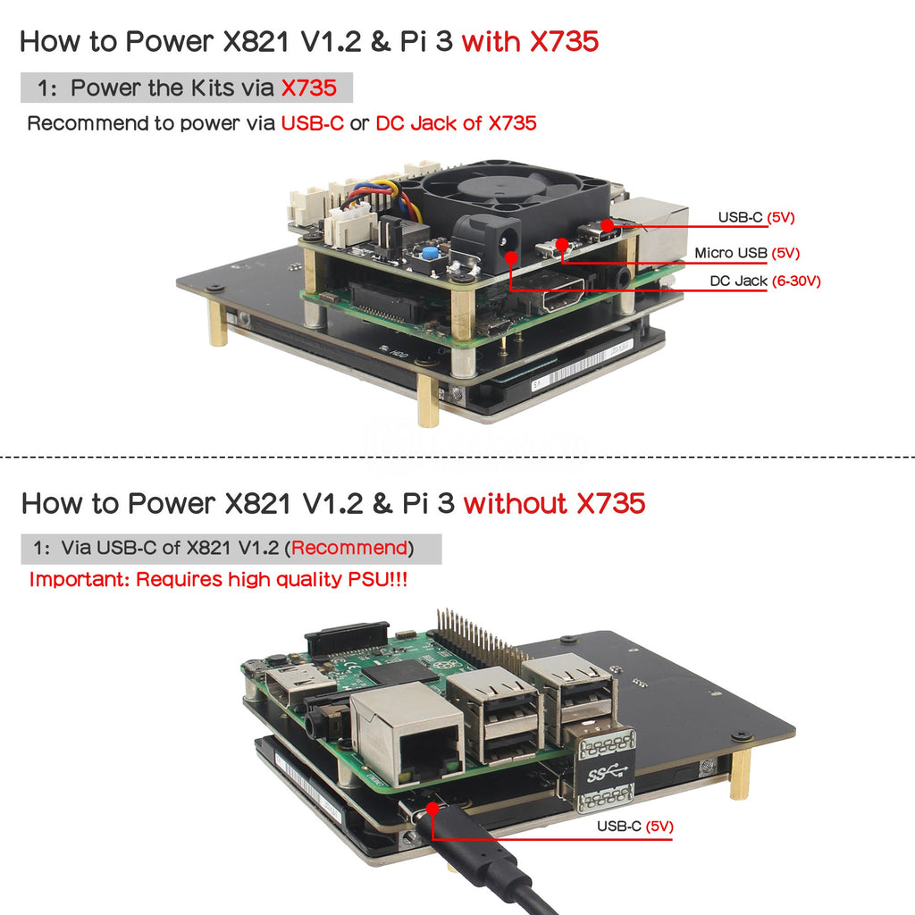 For Raspberry Pi 3B+/3B, V1.2 2.5 inch SSD/HDD Storage – Geekworm