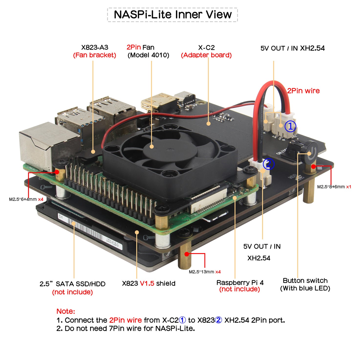 Geekworm NASPi-Lite 2.5" SATA HDD/SSD Kit for Raspberry Pi 4 Model B