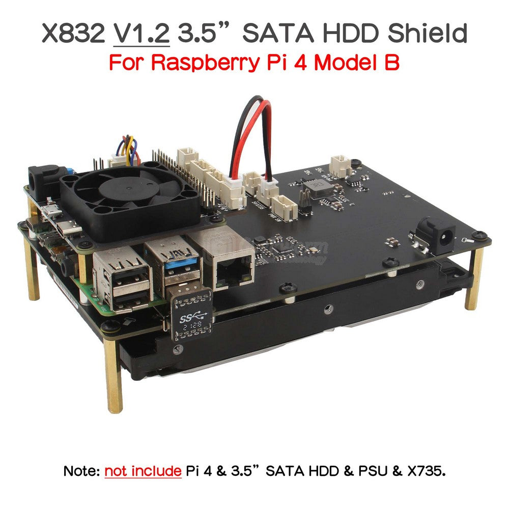 For Raspberry Pi 4, X832 V1.2 12V 3.5 inch SATA HDD Storage Expansion Board