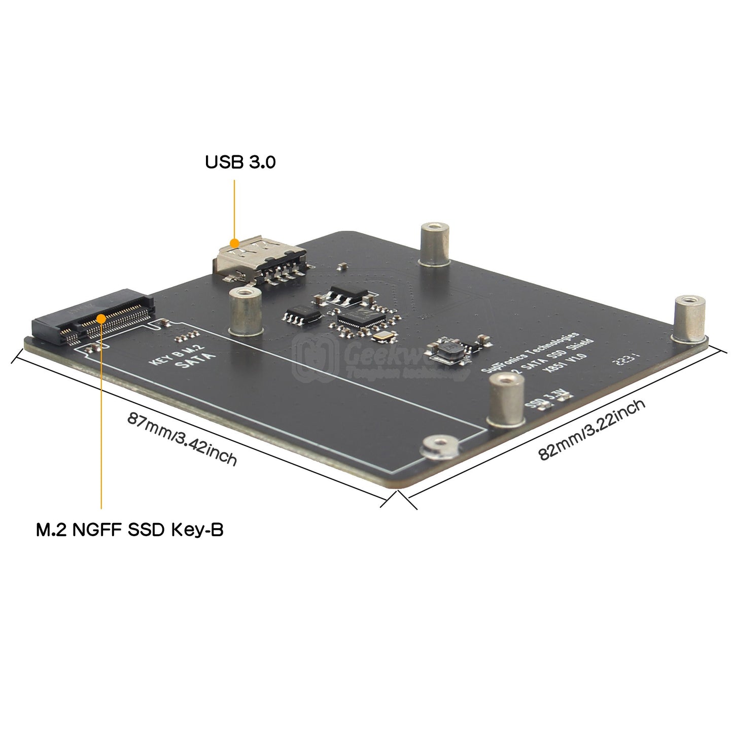 For Raspberry Pi 3B+/3B, X851 M.2 NGFF SATA SSD Storage Expansion Board Support Key-B 2280 SSD