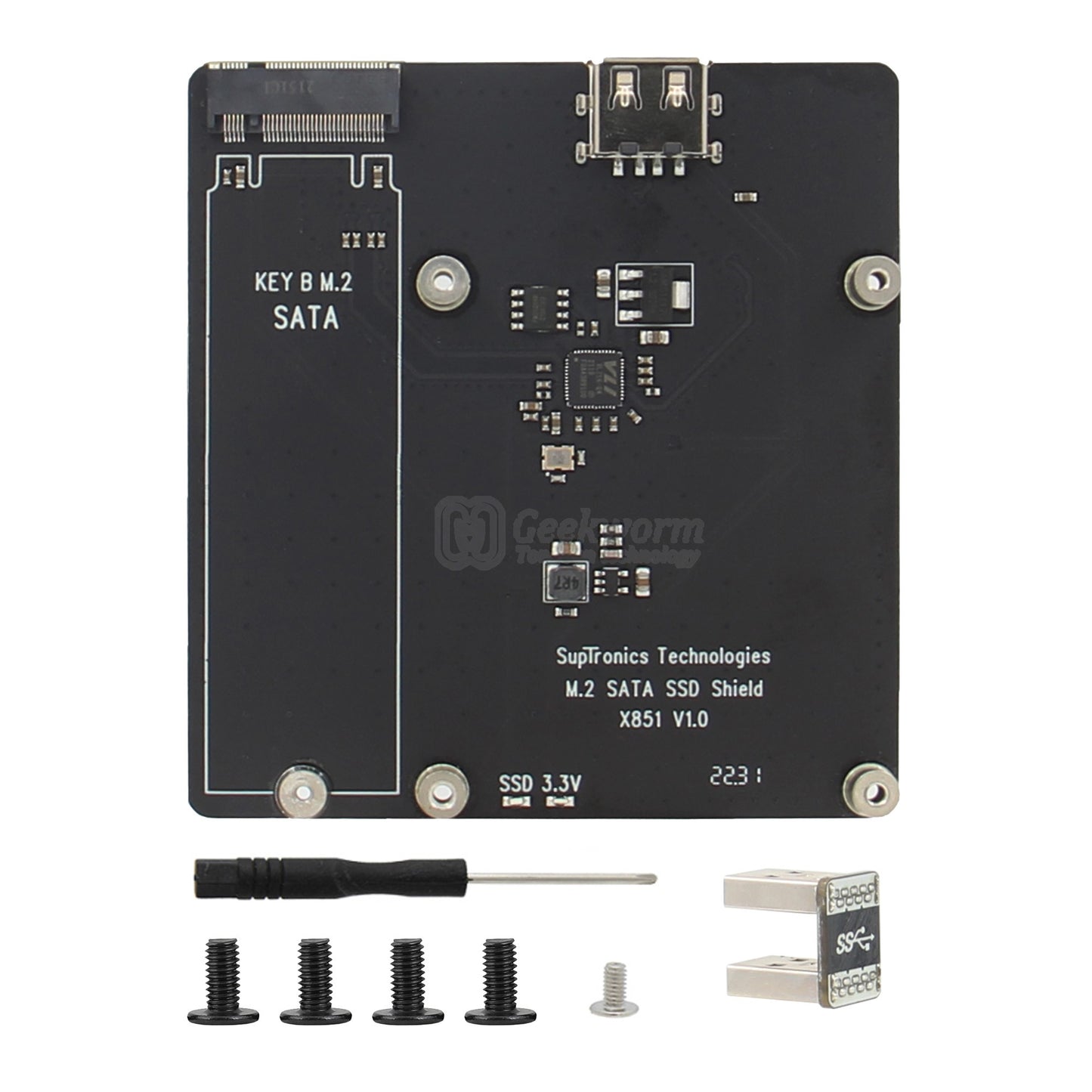 For Raspberry Pi 3B+/3B, X851 M.2 NGFF SATA SSD Storage Expansion Board Support Key-B 2280 SSD