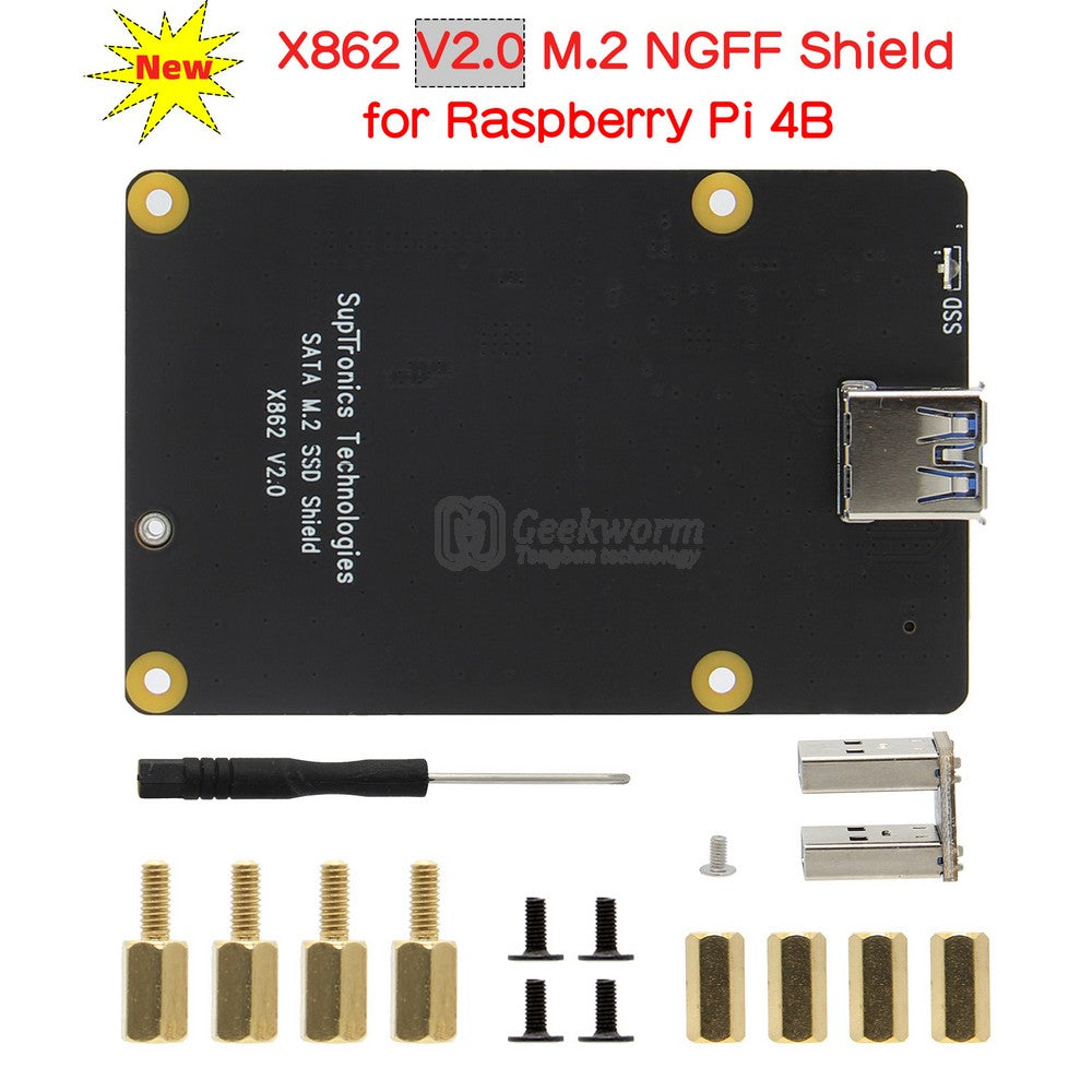 For Raspberry Pi 4, X862 V2.0 M.2 NGFF SATA 2280 SSD Expansion Board Geekworm