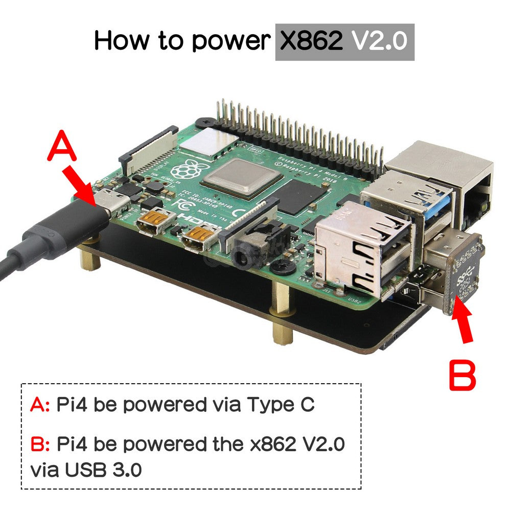 For Raspberry Pi 4, X862 V2.0 M.2 NGFF SATA SSD Storage Expansion Board Support Key-B 2280 SSD