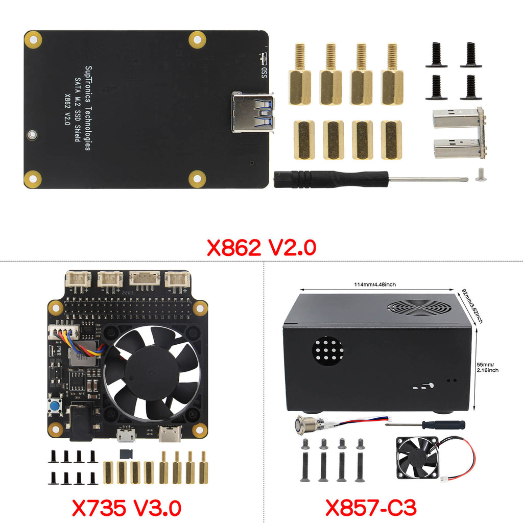 Geekworm X863 M.2 NGFF SATA SSD Storage NAS Kit for Raspberry Pi 4 Model B