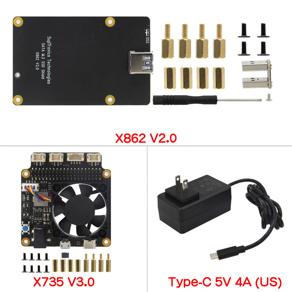 For Raspberry Pi 4, X862 V2.0 M.2 NGFF SATA SSD Storage Expansion Board Support Key-B 2280 SSD
