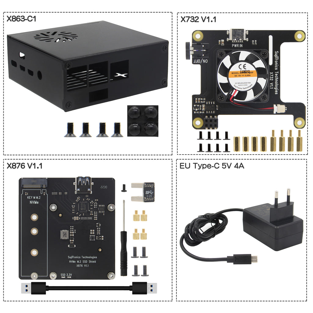 Geekworm X876 M.2 NVME SSD Storage NAS Kit for Raspberry Pi 4 Model B