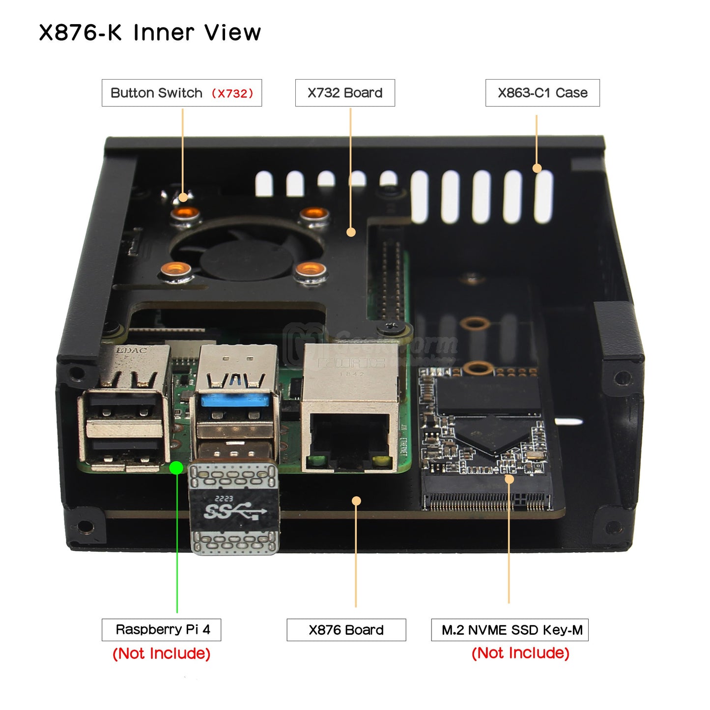 Geekworm X876 M.2 NVME SSD Storage NAS Kit for Raspberry Pi 4 Model B