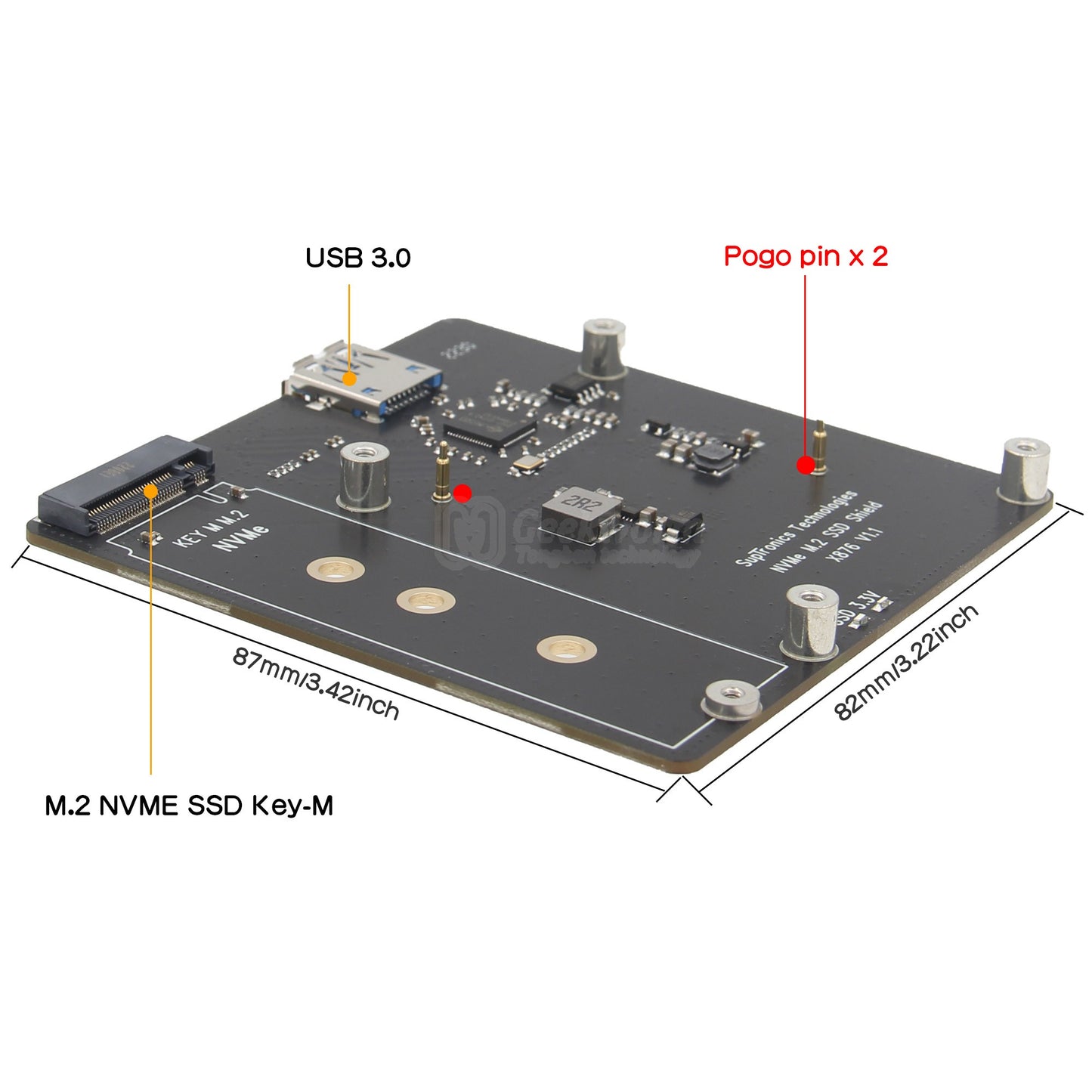 For Raspberry Pi 4, X876 V1.1 NVME M.2 SSD Storage Expansion Board Support Key-M 2280 SSD