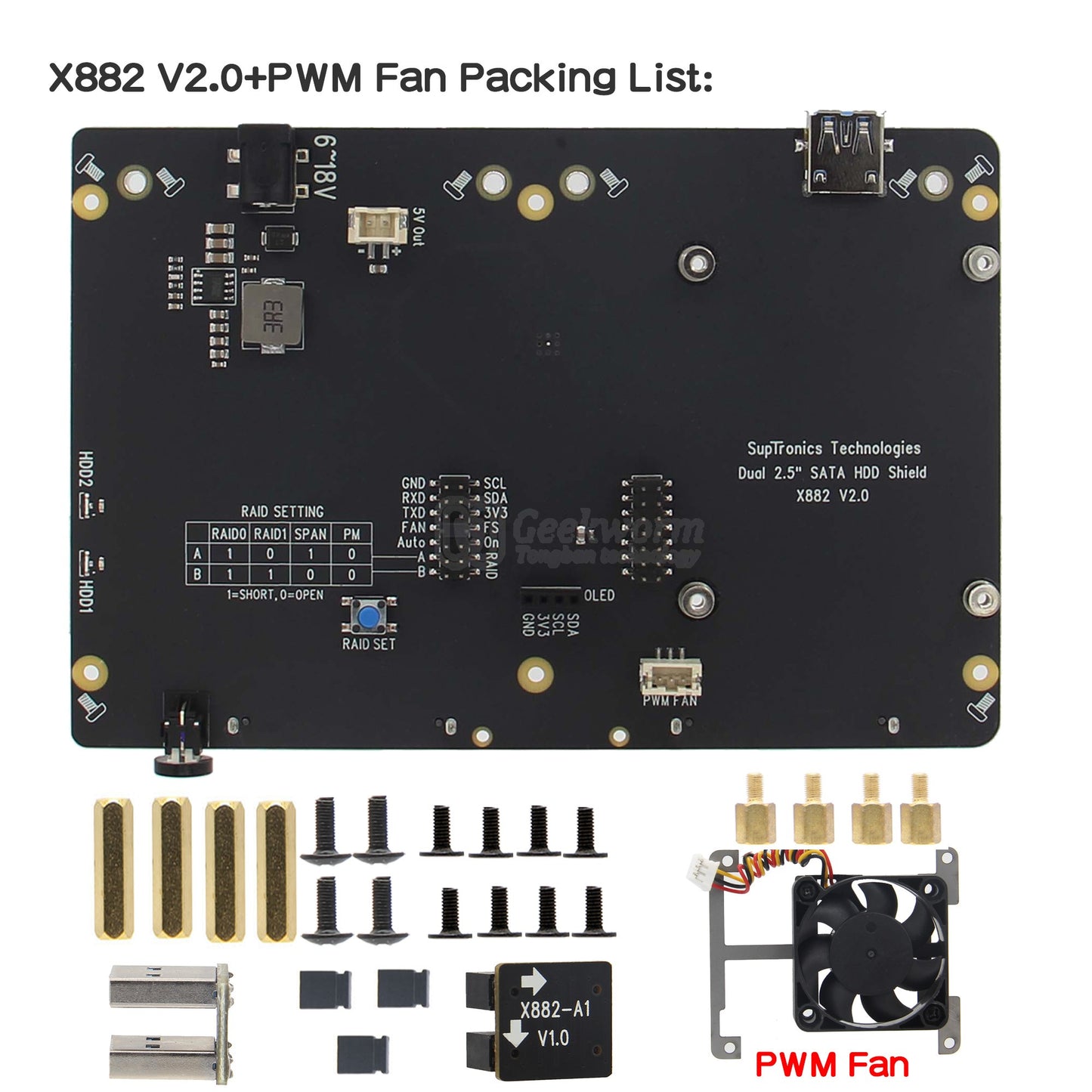 For Raspberry Pi 4, X882 V2.0 Dual 2.5" SATA HDD Expansion Board with Safe Shutdown Function