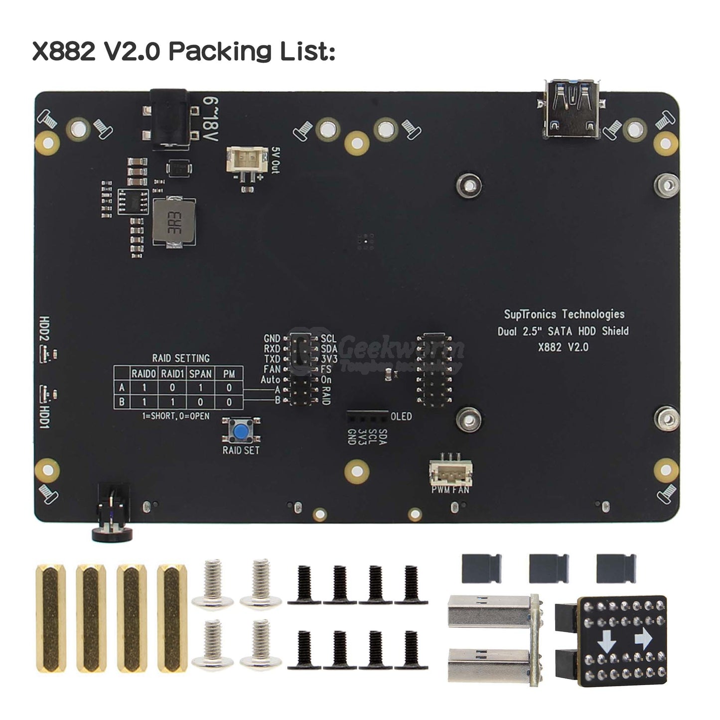 For Raspberry Pi 4, X882 V2.0 Dual 2.5" SATA HDD Expansion Board with Safe Shutdown Function