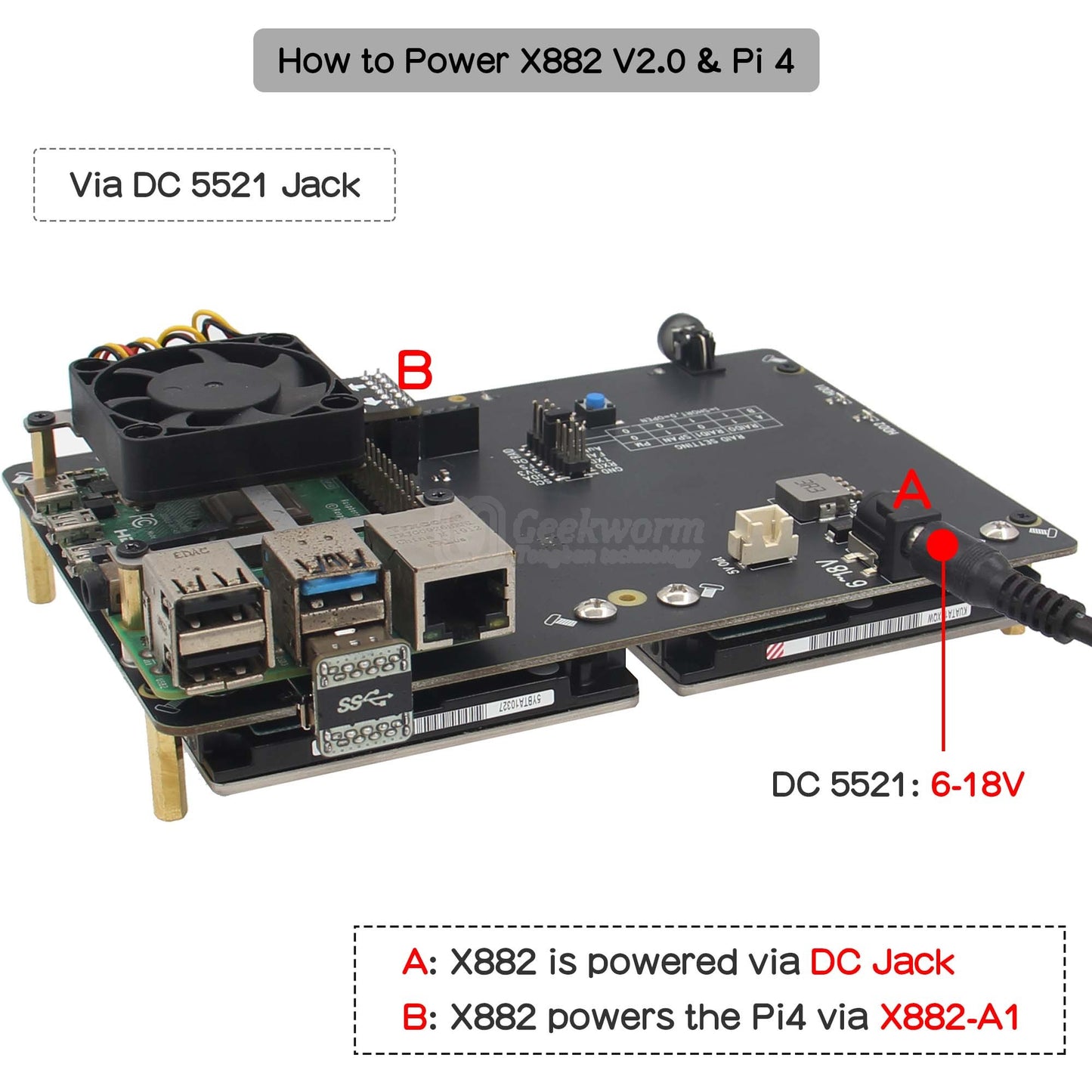 For Raspberry Pi 4, X882 V2.0 Dual 2.5" SATA HDD Expansion Board with Safe Shutdown Function