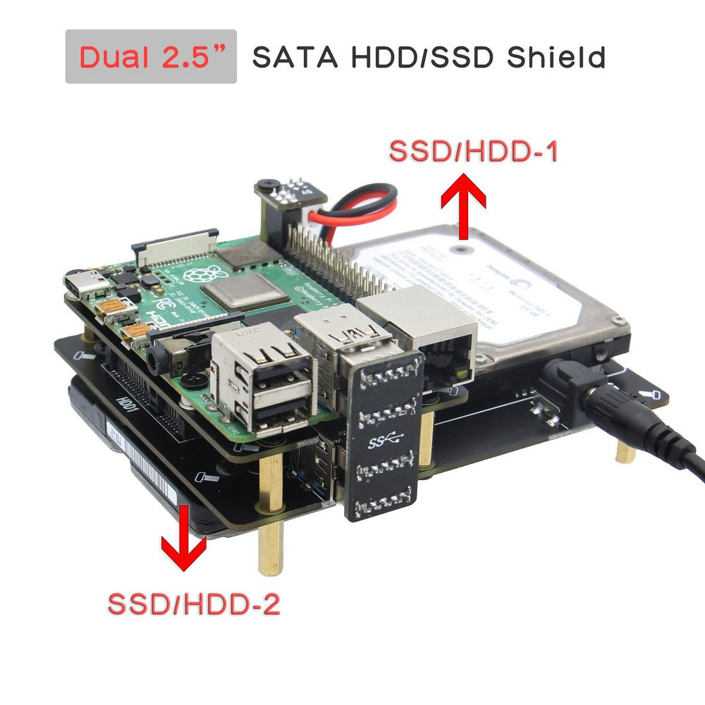 For Raspberry Pi 4, X883 Dual 2.5 SATA HDD Expansion Board – Geekworm