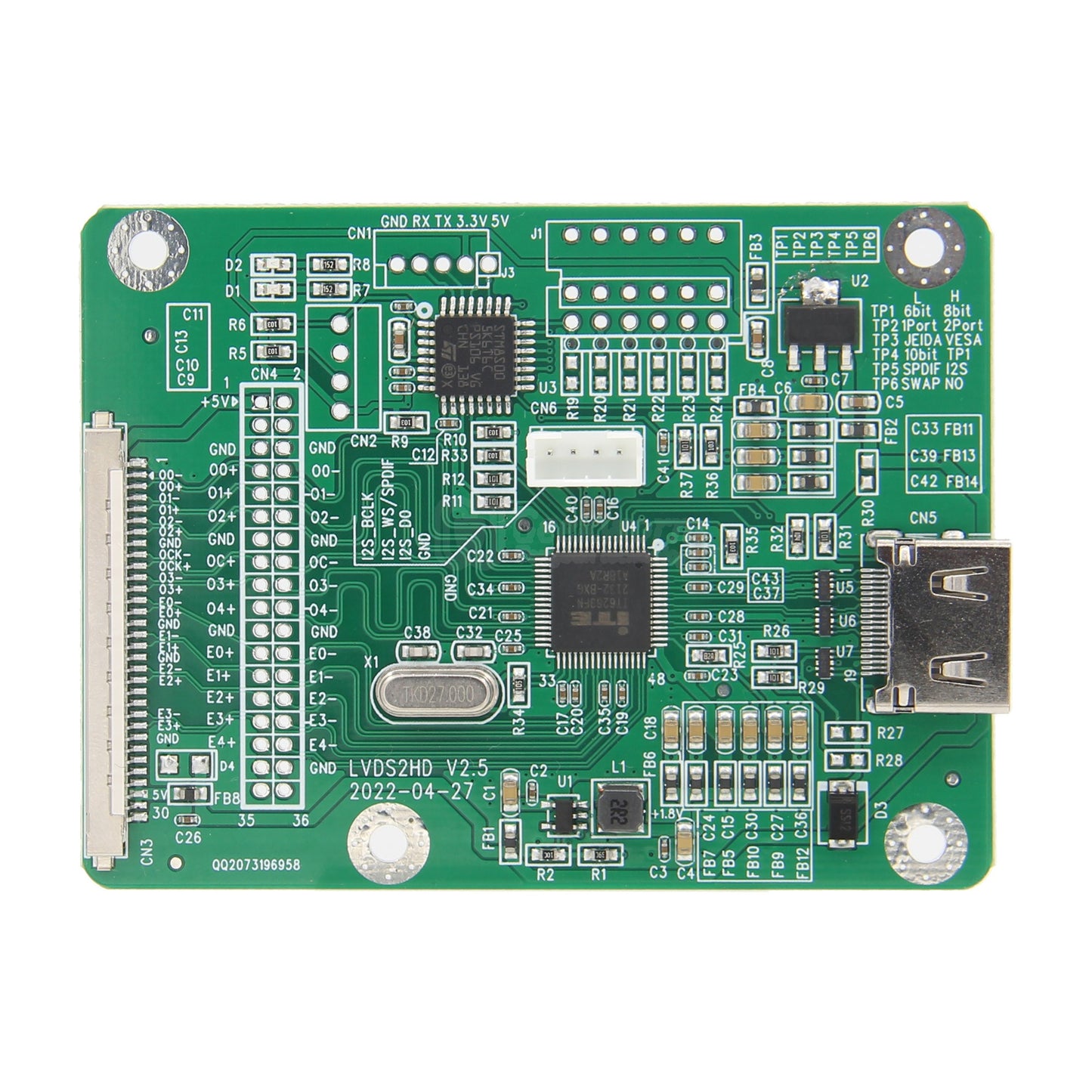 Geekworm LVDS to HDMI Adapter Board(LVDS2HD) with Cable Default Mode Double 8 | VESA  | 8bit | I2S Sound Input